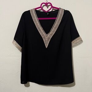 SHEIN Black Top with Cream Lace V-Neck